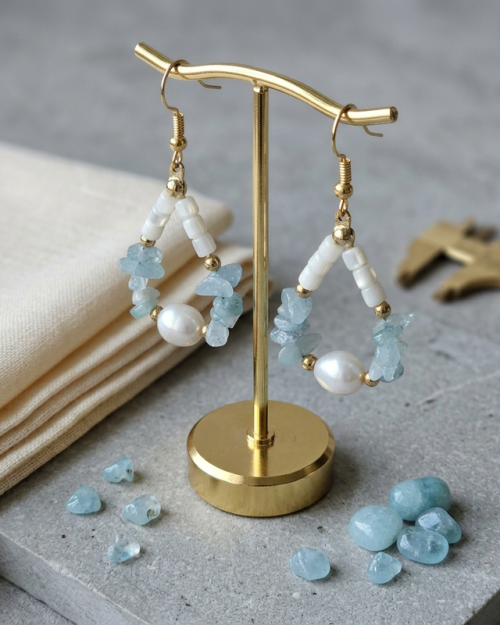 Σκουλαρίκια δάκρυ με φίλντισι και Larimar