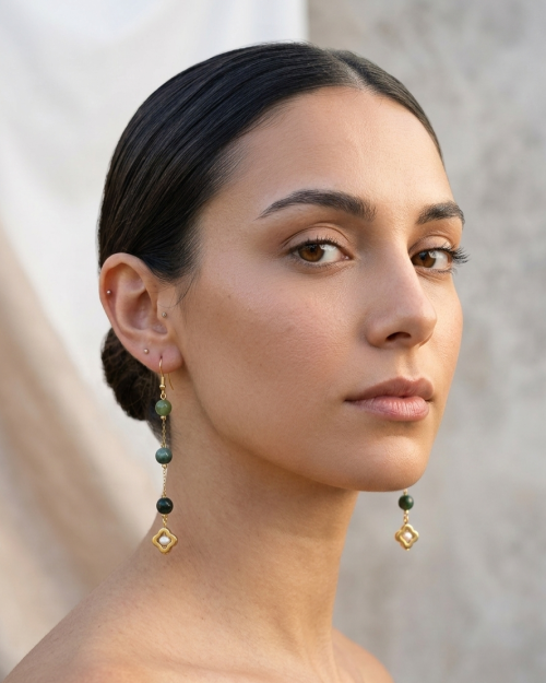 Green stone clover earrings